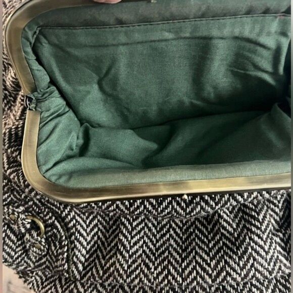 Sisley Handbag Satchel Herringbone Chevron Wool Blend fabric Shoulder strap - Picture 3 of 12